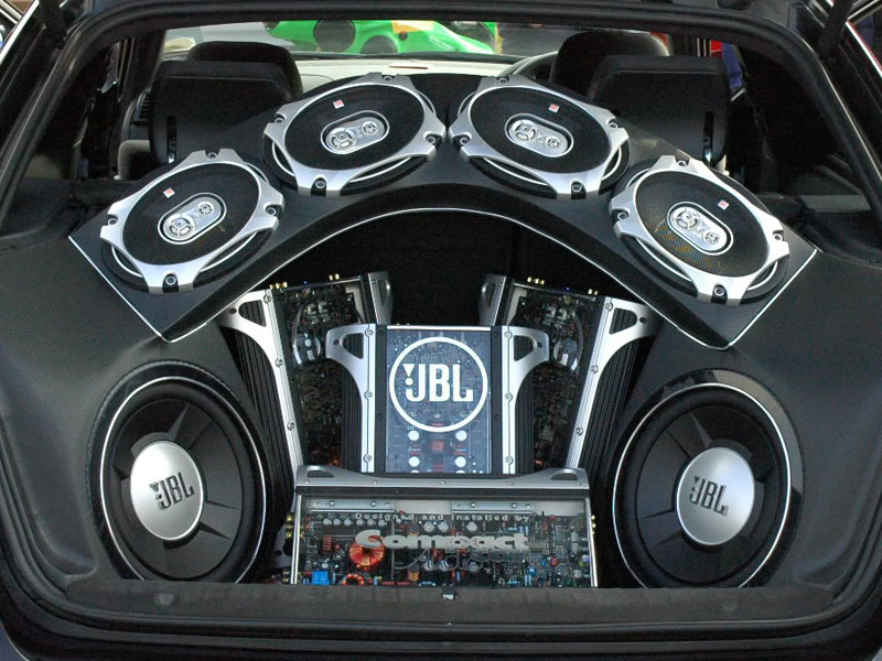 JBL speakers and subwoofers installed in a car